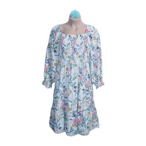 Simplee Plus Women Tiered Smocked Dress 3XL Ivory Pink Floral Cottage Prairie